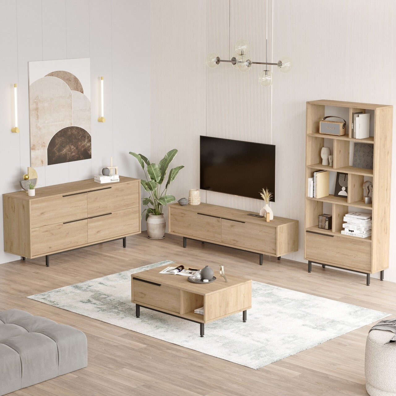 Set mobilier living, Hanah Home, ON21-S, Stejar - imagine 7